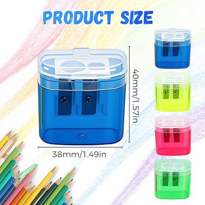 Pencil Sharpeners with Lid, 2025 New Dual Holes Compact Colored Handheld Pencil Sharpener, Manual Pencil Sharpeners, Little Sharpener for Crayons Pastel Colouring Liners Pencils (2pcs-Green)