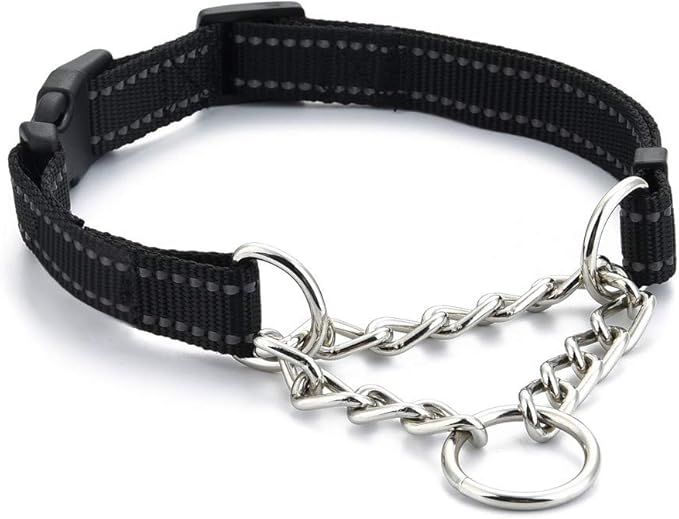 Reflective Martingale Collars for Dogs with Quick Release Buckle, Pet Stainless Steel Chain No Pull Slip Choke Collar for Training