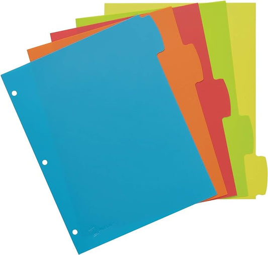 Avery Big Tab Write  Erase Durable Plastic Dividers for 3 Ring Binders, 5-Tab Set, Bright Multicolor, 1 Set (16129)