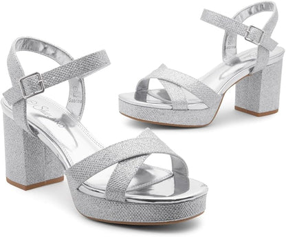 Shoe Land Platform Heels for Women – 3 Inch Chunky Block Heeled Sandals, Square Open Toe, Ankle Strap Dressy Strappy High Heels for Wedding, Party & Evening Events https://a.co/d/08cxhX2e