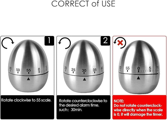 Jayron JR-WG015 Egg Kitchen Timer Stainless Steel Mechanical Rotating Alarm 60 Minutes Count Down Timer for Cooking Learning