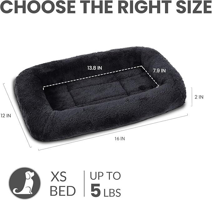 Patas Lague Bolster Dog Bed for Extra Small Dogs 16''x12'', Soft Warm Foam Pet Sofa Bed, Machine Washable Pet Cat Crate Mat for Toy Breeds, Black