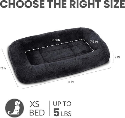 Patas Lague Bolster Dog Bed for Extra Small Dogs 16''x12'', Soft Warm Foam Pet Sofa Bed, Machine Washable Pet Cat Crate Mat for Toy Breeds, Black