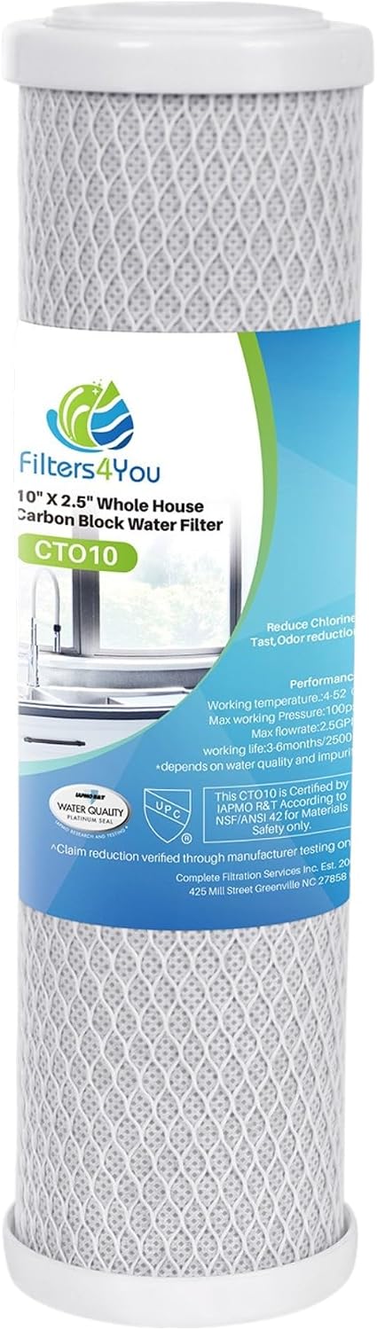 CFS – Carbon Block Water Filter Cartridge Compatible with Universal 10” Filter Models – Remove Bad Taste & Odor – Whole House Replacement Water Filter Cartridge – 0.5 Micron - White (Pack of 1)