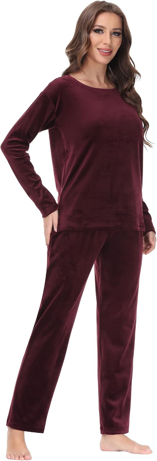 COZZIPLUS Women Velour Sweatsuits Sets Lounge Set 2 Piece Sweatsuit Crew Neck Sweatshirt and Sweatpant Velvet Jogging Suit