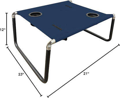 Lightweight, Portable and Foldable Table for Beach, Camping and Outdoor Adventures - Stable Surface - with Cup Holder for Drinks and Phone Pockets - Navy