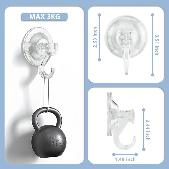 CozyBlue Suction Cup Hooks Heavy Duty - 2 Pack Waterproof Reusable Shower Hooks - Removable for Window, Glass Door, Hangers, Kitchen Tiles, Bathroom Shower Wall...