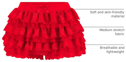 Women Y2K Lace Multi-Layered Bloomers Lolita Ruffle Shorts Cute Mini Skirt | Tiered layers, elastic waist, pumpkin pants, for rave party/country concert/festival
