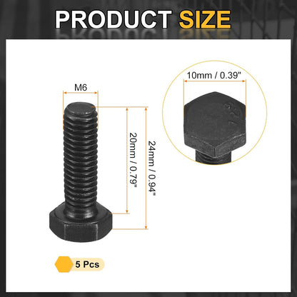 uxcell 6Pcs M6-1 x 20mm Left Hand Hex Head Bolt, Black Oxide Carbon Steel Reverse Fully Threaded Fastener Screws Bolts for Machinery, Automobiles and Construction