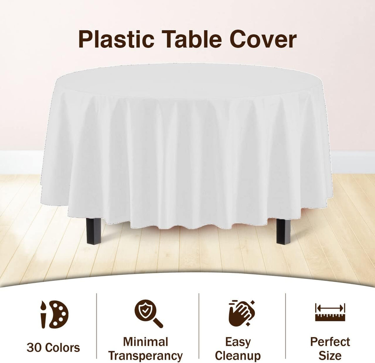 Exquisite 12-Pack Premium Plastic Tablecloth 84in. Round Table Cover - White