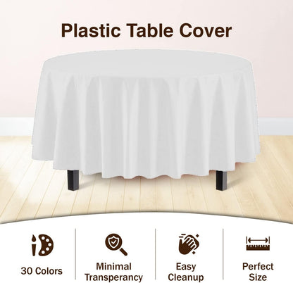 Exquisite 12-Pack Premium Plastic Tablecloth 84in. Round Table Cover - White