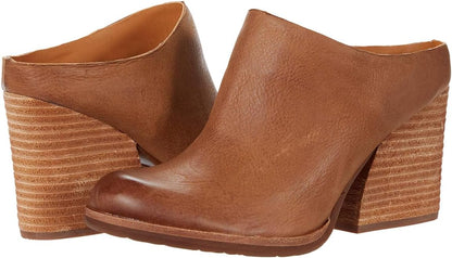 Dystralix Women Beige High Chunky Stacked Heel Mules Round Closed Toe Heeled Sandals Slip On Block Heels Matte Backless Booties Burnished Dressy Vintage Party Office Lady Slide Slippers Matte Brown size 8