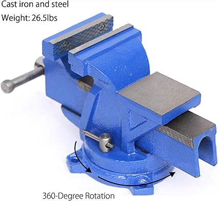 6" Bench Vise, Double Swivel Rotating Vise Head, Heavy Duty Table Top Pipe Vise with Anvil Swivel 360-Degree Rotation, Desktop Clamp 150mm Jaw for Crafting, Industrial Woodworking