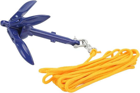 Marine Anchor Blue Aluminium Foldable Boat Kayak Anchor with Yellow Rope for Fishermen