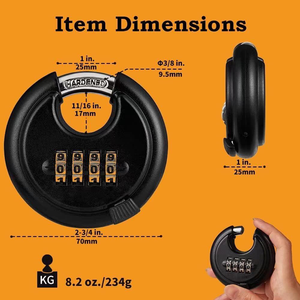 WULALACK 70mm Combo Lock?Disc Combination Lock with 4 Digit,Heavy Duty Storage Lock for Garage, Outdoor Fence, Shed, Storage Unit, Trailer, 1 Pack (Cosmetic Scratches)