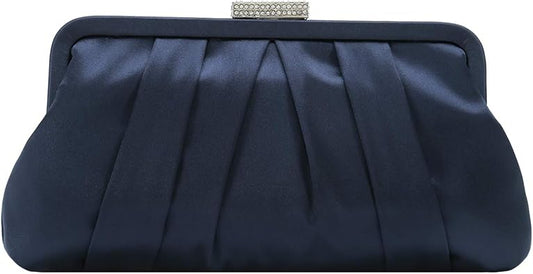 CHARMING TAILOR Classic Pleated Satin Clutch Bag Diamante Embellished Formal Handbag for WeddingPromBlack-Tie Events