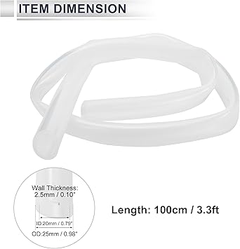 1 Pcs Silicone Vacuum Tubing Hose High Temperature 3.3FT 1316" 20mm ID 2.5mm Thickness Automotive Vacuum Line 130PSI Max Pressure Clear