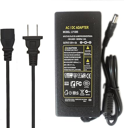 JOYLIT 12V 5A Power Supply Adapter 60W, AC 100-240V Convert to DC 12 Volt 5 Amp 60 Watt Transformer 2.1mm X 5.5mm DC Plug LED Driver for 12V LED Strip Lights, CCTV, Router