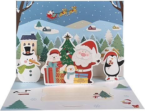 3D Christmas Pop Up Card 3D Cute Holiday Greeting Cards Santa Snowman Gift For Christmas or Holidays Set Includes Card Envelope and Sticker