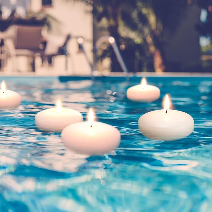 7 Pack Floating Candles, 3” White Unscented Dripless Wax Burning Candles, for Cylinder Vases, Weddings, Party and Holiday