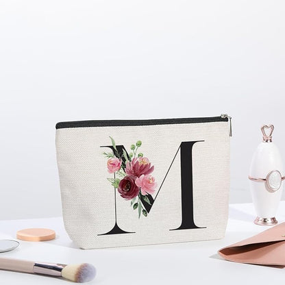 Initial Makeup Bag, Personalized Gifts for Women, Bridesmaid Gifts, Birthday Gifts for Women Mom, Gifts for Best Friend, Bride Bridesmaid Cosmetic bag (Letter M)