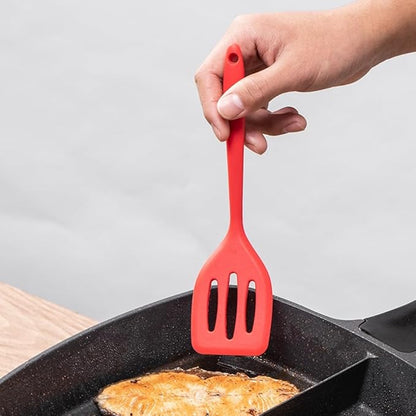 1PCS Silicone Slotted Spatula,Silicone Turner Fish Frying Pan Scoop Fried Shovel Spatula Non Stick Cooking Spatula for Kitchen(gray Large)
