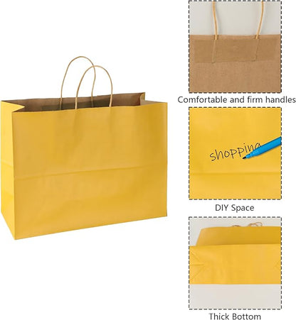 BLEWINDZ 50Pcs Kraft Paper Bags - Large Size 16x6x12 Inches Gift Bags with Handles Bulk  Yellow Goodie Bag Shopping Bag for Grocery Merchandise