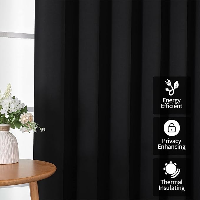 Joydeco Blackout Room Divider Curtains for Sliding Glass Doors 84 Inches Long 1 Panel, Extra Wide Sliding Door Curtains for Doorway Patio Bedroom Living Room (Black, 100Wx84L)