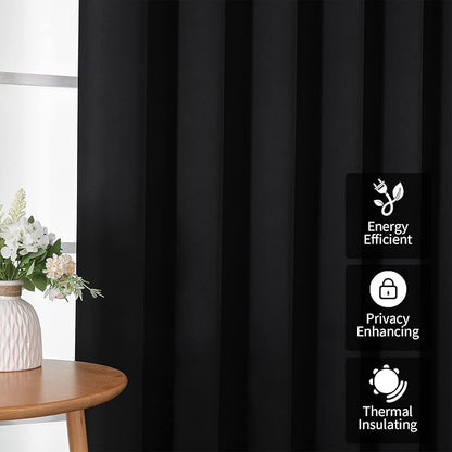 Joydeco Blackout Room Divider Curtains for Sliding Glass Doors 84 Inches Long 1 Panel, Extra Wide Sliding Door Curtains for Doorway Patio Bedroom Living Room (Black, 100Wx84L)