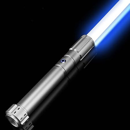 Light Saber with Motion Control, Heavy Dueling Light Sabers Sword Smooth Swing 12 RGB Colors,16 Fonts Blaster Sound Darksaber, Hilt Light Sabers for Adults Kids Forge Christmas Cosplay Gift Sliver E28