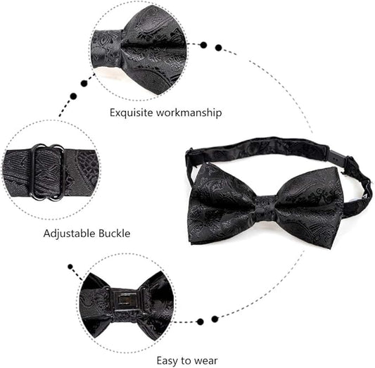 Alizeal Mens Classic Paisley Bow Tie, Hanky and Cufflinks Set