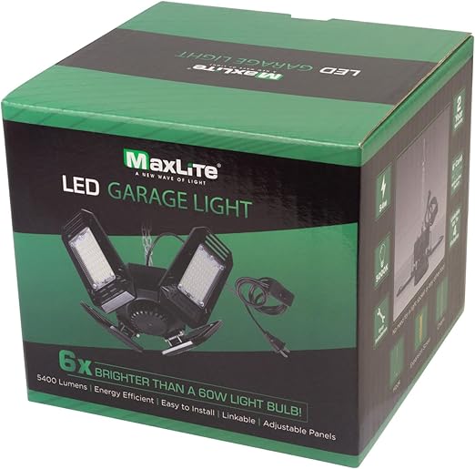 MaxLite LED Garage Light with Cord, 54W 120V, 5000K, Black Finish