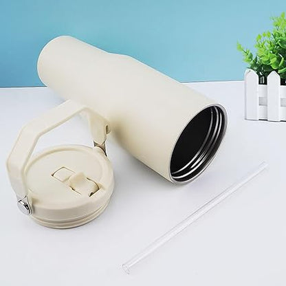 2 Pack 40 oz Tumbler Flip Straw Lid Replacement Fit for 40 oz Stanley Quencher, Leak Proof,Handle On Top,Reusable Tumbler Cover Compatible with 40oz Stanley Quencher (Cream White)