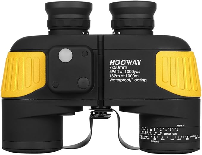 Hooway 7x50 Waterproof Fogproof Military Marine Binoculars wInternal Rangefinder  Compass for Navigation,Boating,Fishing,and More