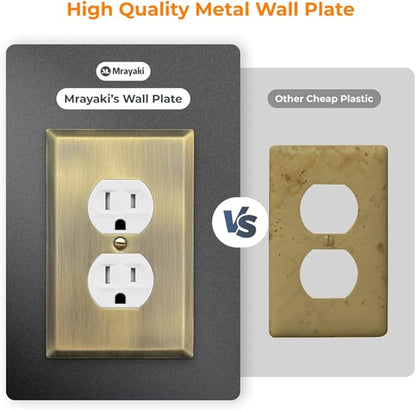 Wall Plate, Metal Duplex Outlet Covers, Light Switch Cover - Decorative Outlet Cover Plate Variety of 13 Styles: DecoratorDuplexToggleCombo, Antique Brass (Single Duplex 4 Pack)