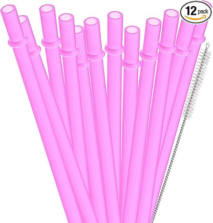 Dakoufish 12 Piece 9 Inch Reusable Plastic Thick Drinking Straws BPA Free Mason Jar Straws Plain Color (9inch,Rose)