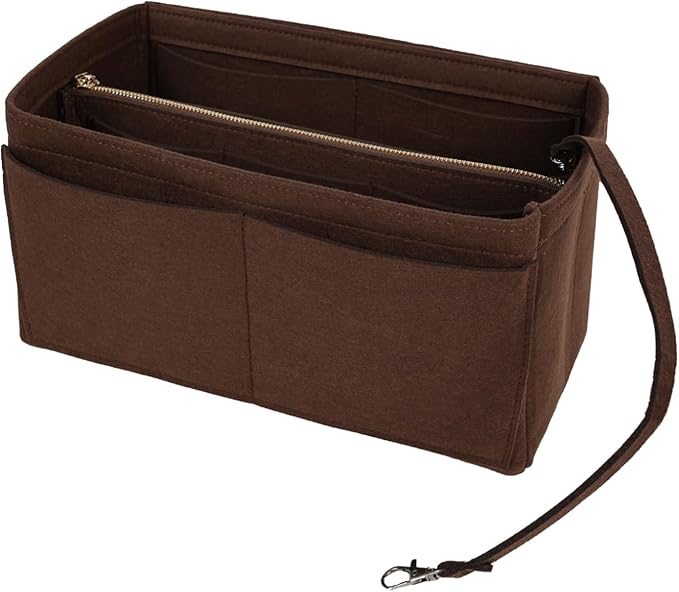 Surblue Purse Organizer Insert for Handbags, Felt Bag Organizer, Tote Bag Organizer, Tote Shaper Insert With Zippers, Thicken and Portable Handbag in Bag for Speedy Neverfull PM MM, (Brown, S)