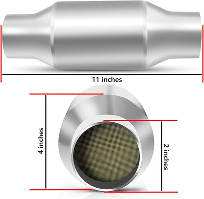 2" Universal Catalytic Converter with O2 Sensor Interface, designed for vehicles made before October 1996 (EPA compliant)