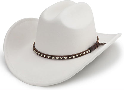 Classic concave-top cowboy hat, ethnic suede hat with belt, unisex couple's hat, western cowboy style