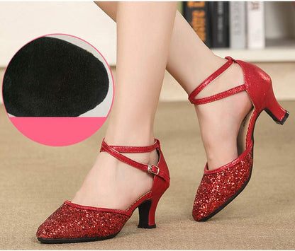SWDZM Womens Latin Salsa Dance Shoes Professional Party Sequins Heels Ballroom Dancing Shoes