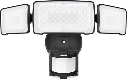 LEPOWER LED Motion Sensor Security Lights, 3 Head Motion Detected, 38W, 4200LM, Waterproof IP65, 5500K, Full Metal for Outdoor, Garage, Porch, Yard (Not Solar Powered, Black)