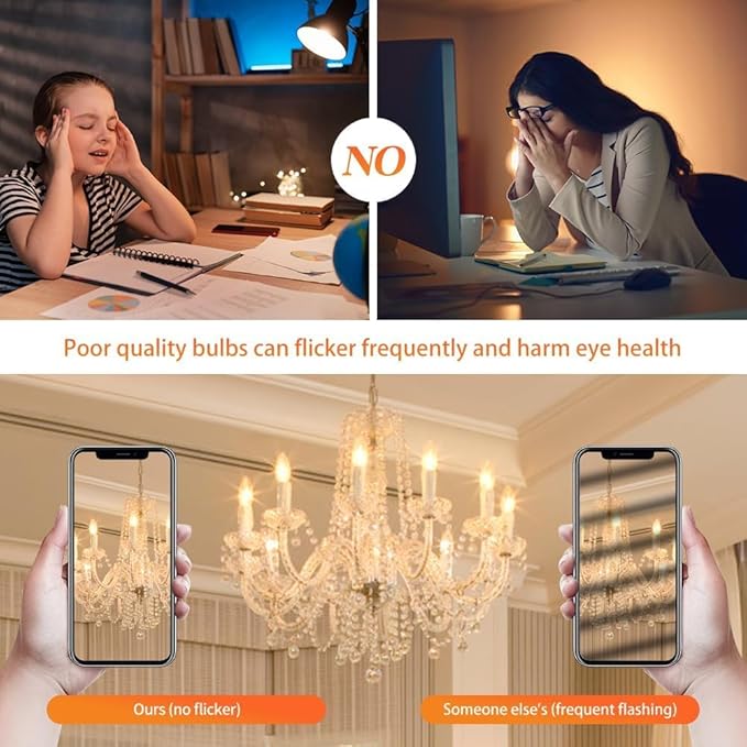 40W Incandescent Equivalent Energy Torpedo Tip Chandelier with Crystal Clear Incandescent Light Bulbs Tip Light Bulb and Medium E26 Candelabra Base (6)