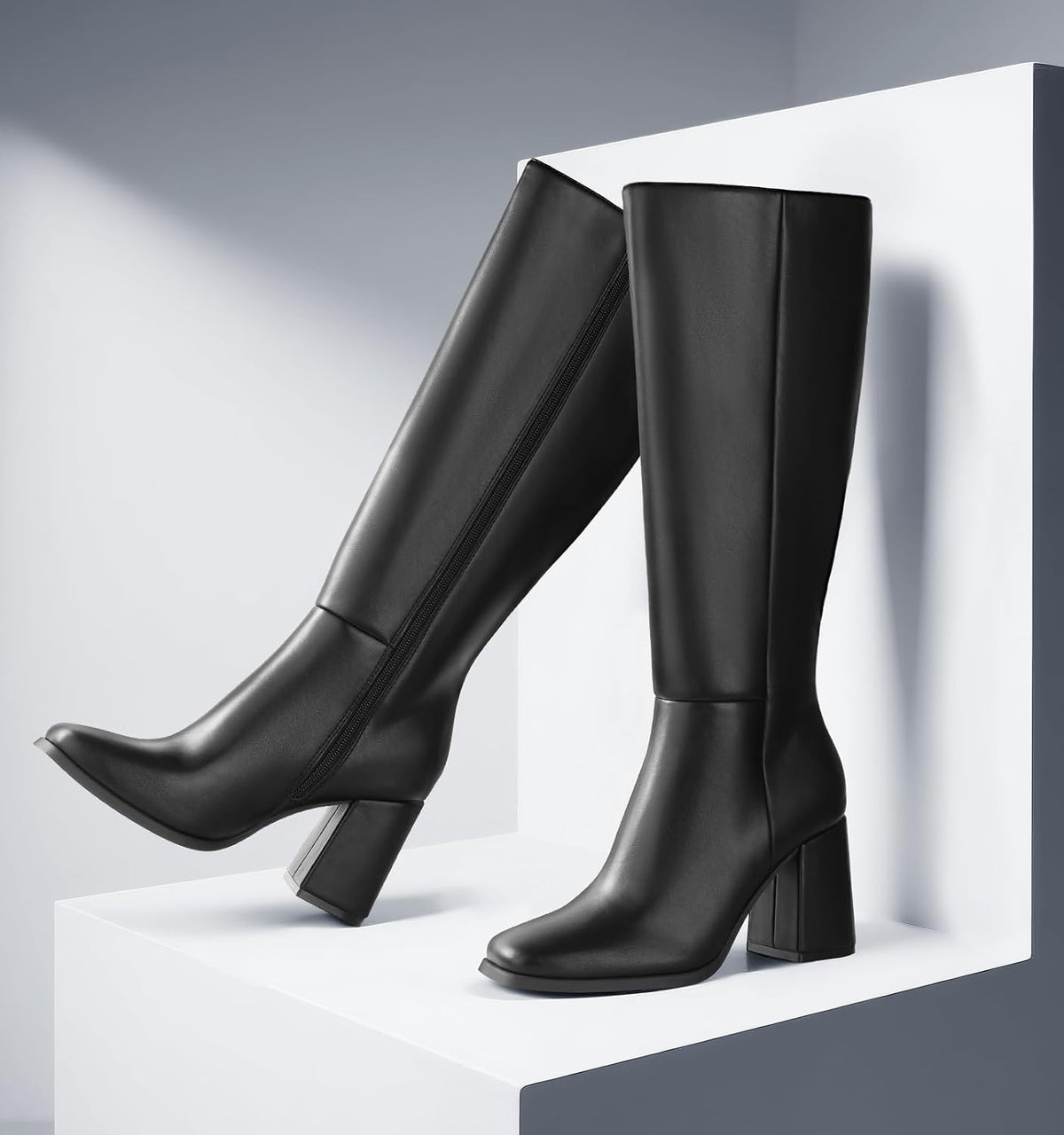 MUCCCUTE Block Heel Black Boots Women