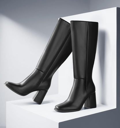MUCCCUTE Block Heel Black Boots Women
