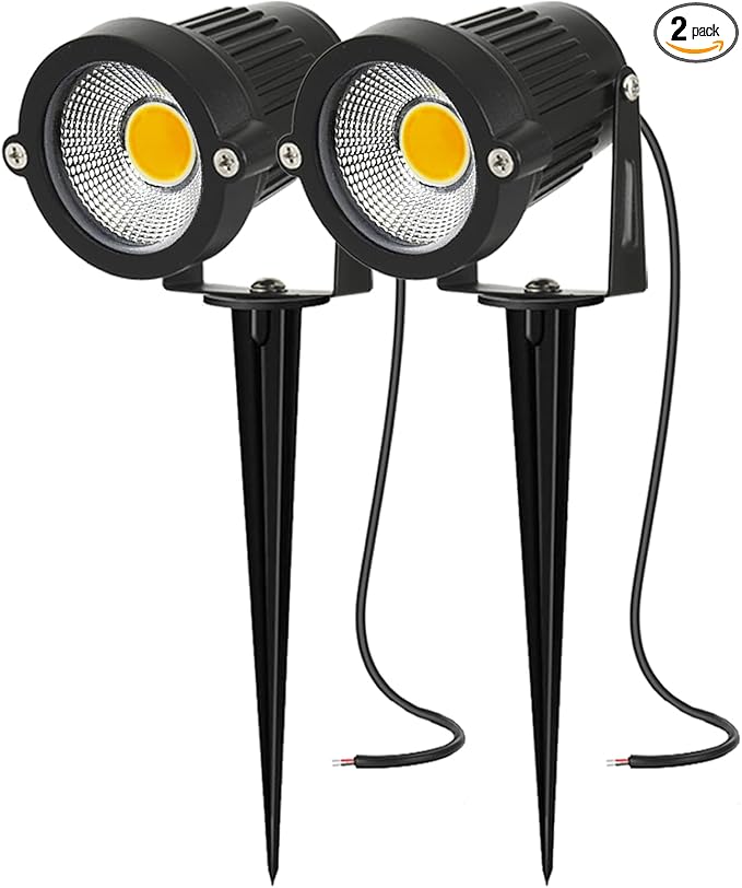 LED Landscape Lights Low Voltage Spotlights Lighting 5W 12V 24V Garden Pathway Lights for Indoors Outdoors Warm White Walls Trees Flags (2 Pack)