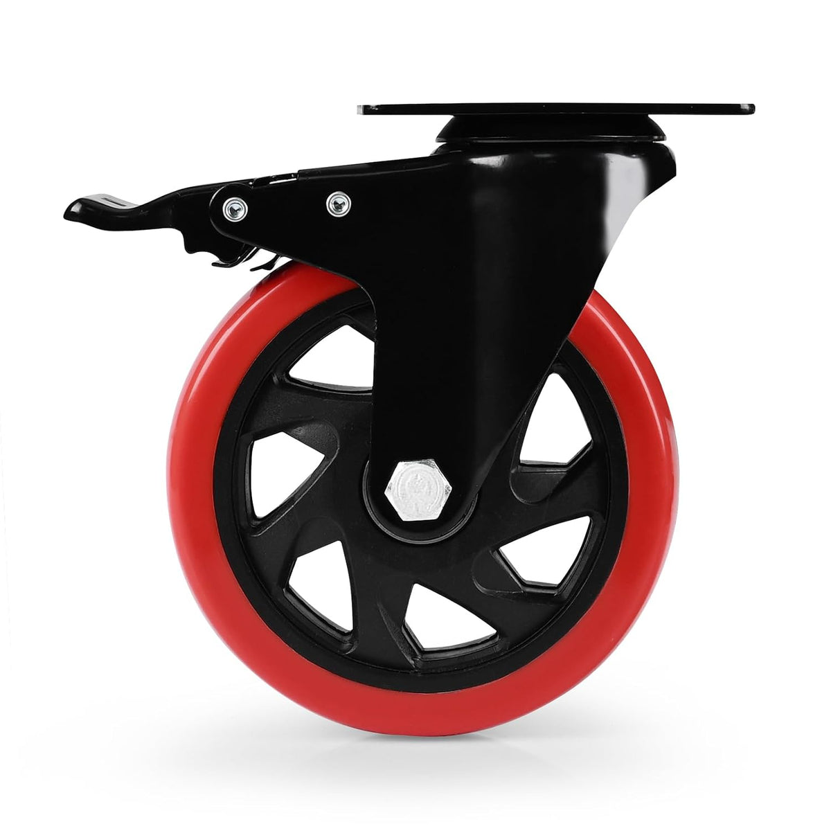 Caster Wheel, Heavy Duty 5 Inch Caster, Locking Swivel Caster Wheel for Cart, Furniture and Workbench, Red