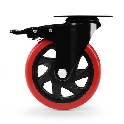 Caster Wheel, Heavy Duty 5 Inch Caster, Locking Swivel Caster Wheel for Cart, Furniture and Workbench, Red