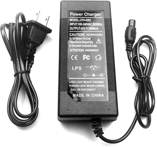 JFX 42V 2A battery charger 42 volt power adapter for 36V lithium battery with mini 3-pin plug of 0.315 in