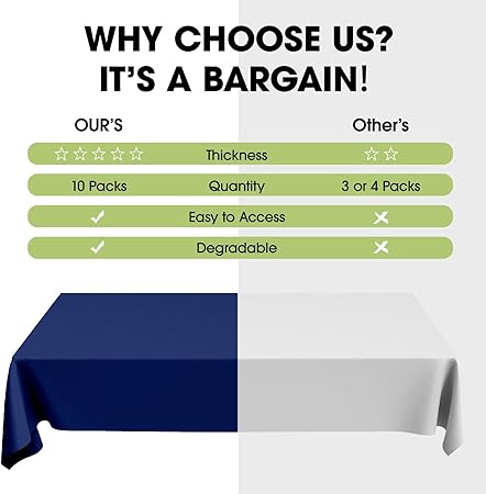 Pureegg Plastic Table Cloth Disposable 10 Pack, 54 x 108 Inch Table Cloths, Graduation Decorations Class of 2025, Graduation Party Tablecloths for Rectangle Tables, Leakproof  Sturdy, Navy Blue