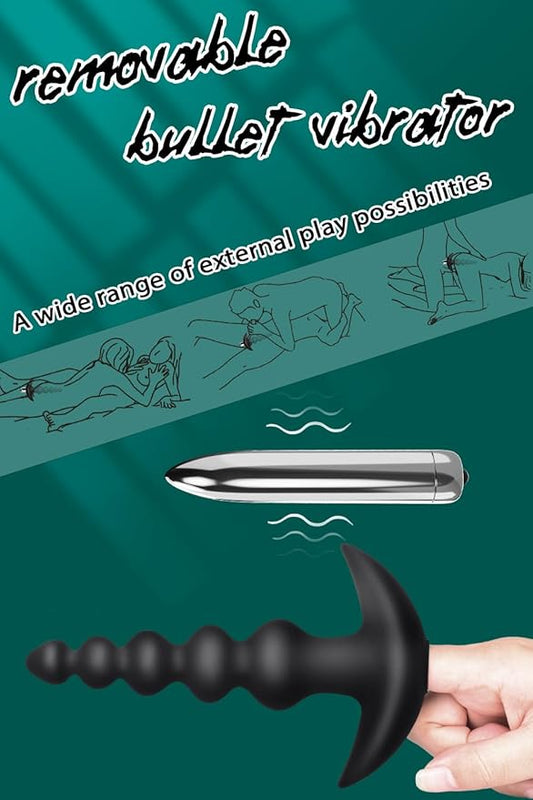 Vibrating Anal Beads Butt Plug - YOSPOSS Flexible Silicone 16 Vibration Modes Graduated Design Anal Sex Toy Waterproof Bullet Vibrator for Men, Women and Couples 100+ bought